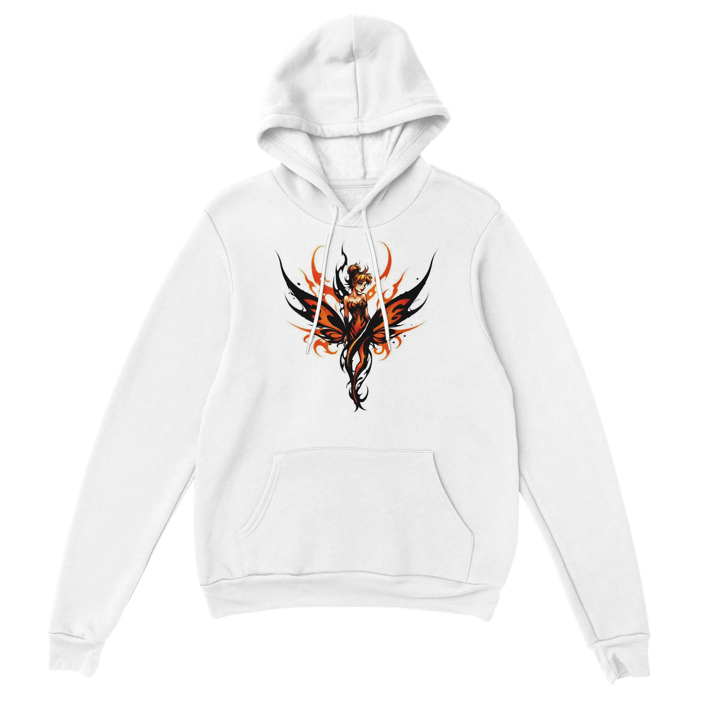 Phoenix Fairy Spirit Unisex Pullover Hoodie | Fiery Orange & Black Fantasy Art | Gildan® 18500