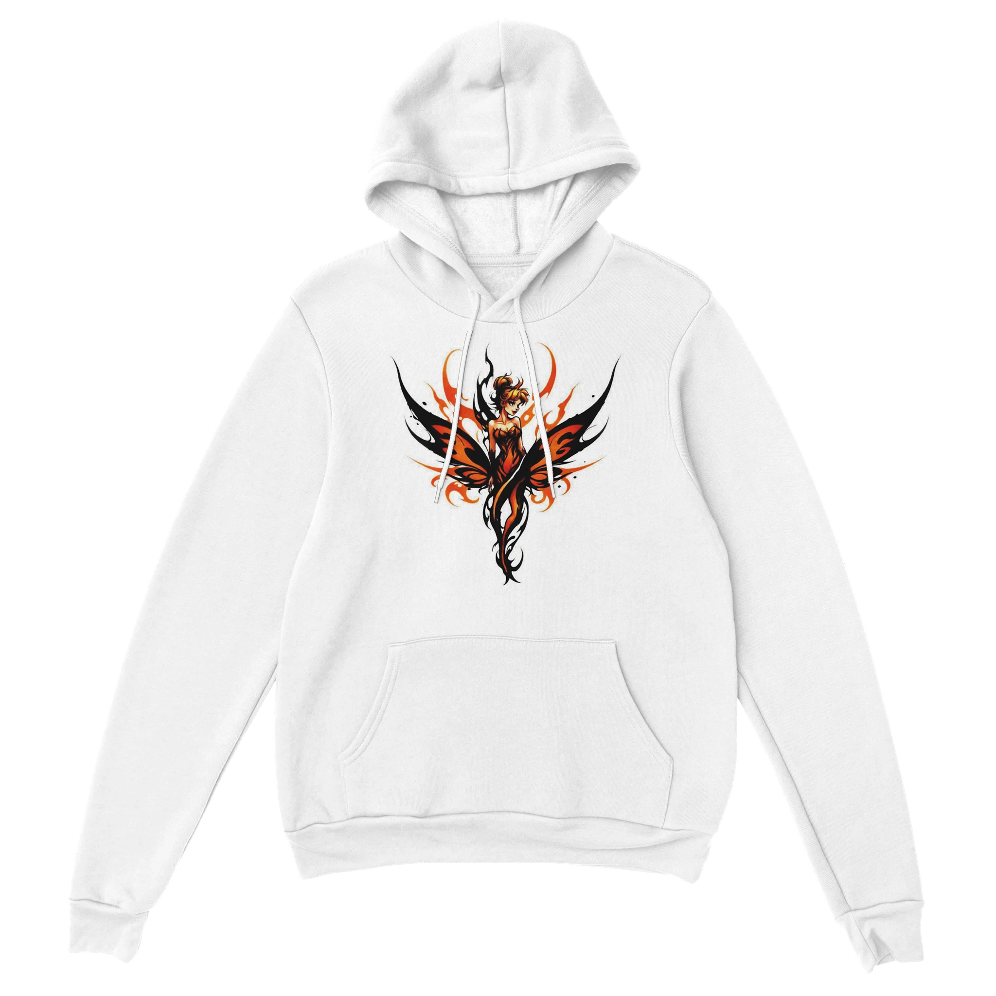 Phoenix Fairy Spirit Unisex Pullover Hoodie | Fiery Orange & Black Fantasy Art | Gildan® 18500